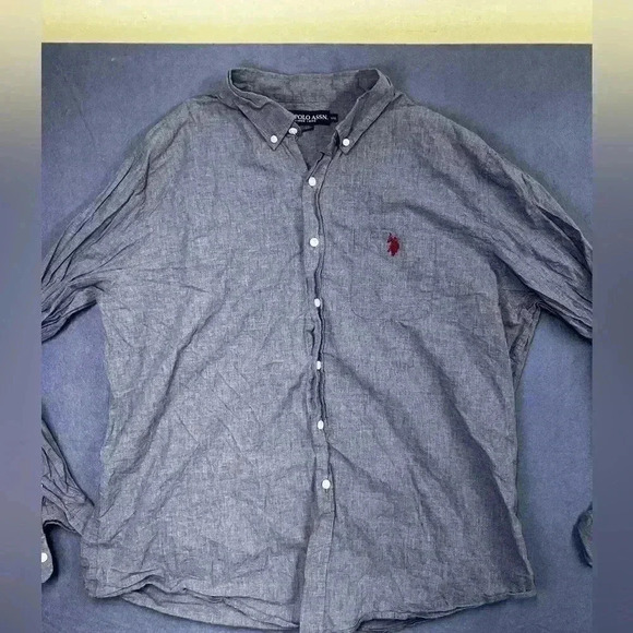 US Polo Assn Button down Shirt Men’s XXL 100% Cotton Gray soft comfy light 0552 - Picture 1 of 5